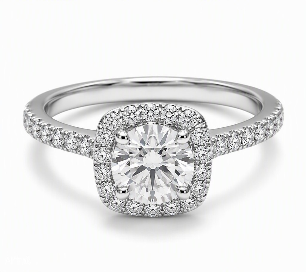 Cushion Halo Round Lab Grown Diamond Engagement Ring