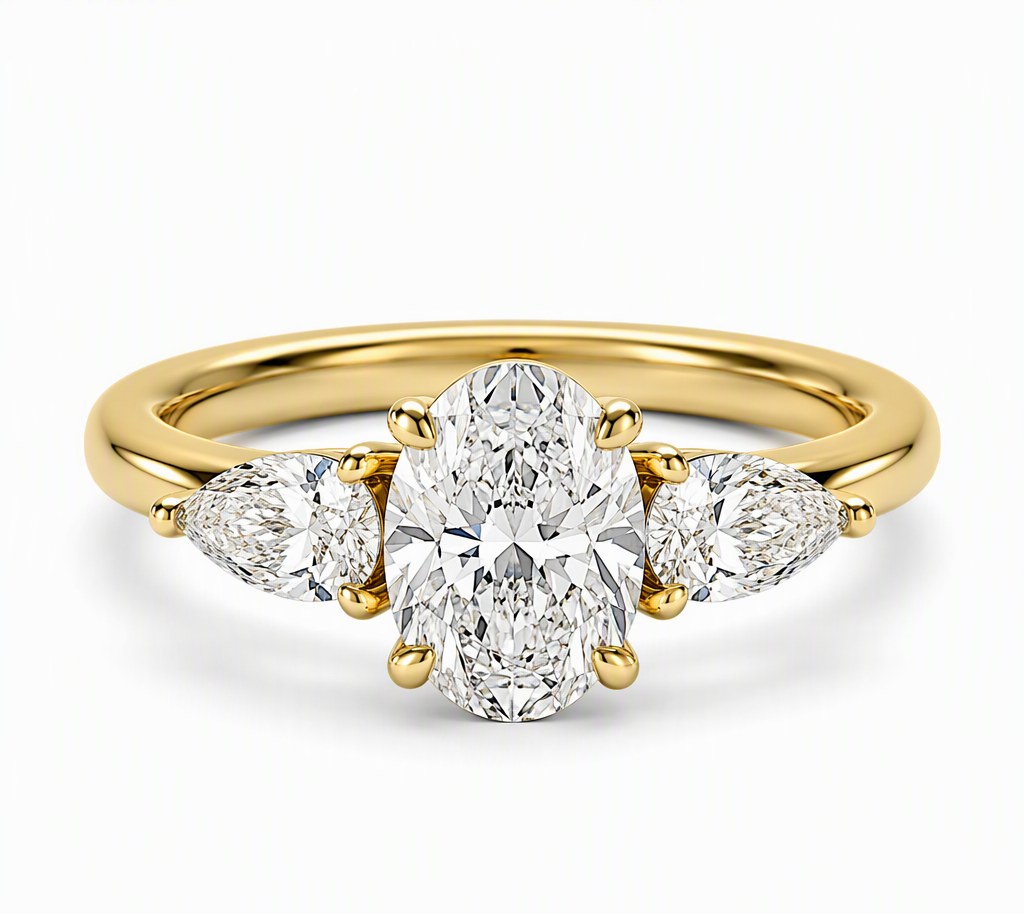 Three-Stone Oval & Pear Lab Grown Diamond Engagement Ring