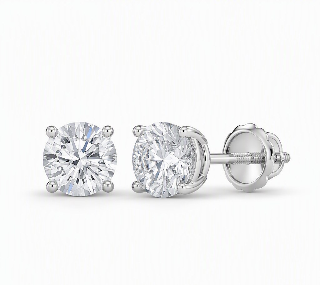 Round Lab Grown Diamond Stud Earrings — 4-Prong